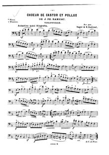 Partition de violoncelle, Castor et Pollux, Rameau, Jean-Philippe