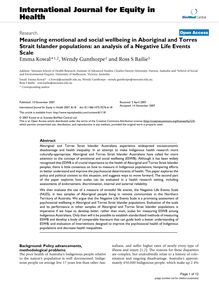 Measuring emotional and social wellbeing in Aboriginal and Torres Strait Islander populations: an analysis of a Negative Life Events Scale