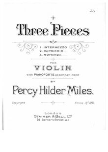 Partition Cover, 3 pièces pour violon avec pianoforte accompagnement