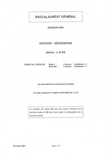 Histoire Géographie 2008 Sciences Economiques et Sociales Baccalauréat général