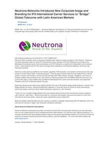 Neutrona Networks Introduces New Corporate Image and Branding for IFX International Carrier Services to "Bridge" Global Telecoms with Latin American Markets