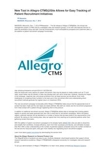 New Tool in Allegro CTMS@Site Allows for Easy Tracking of Patient Recruitment Initiatives