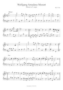 Partition , Minuet en F major, 8 menuets, Various, Mozart, Wolfgang Amadeus