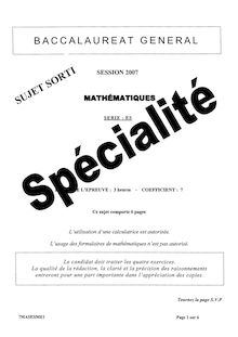 Baccalaureat 2007 mathématiques spécialité ES