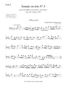 Partition viole de basse 1, 6 Trio sonates, Sonates en trio pour trois flûtes traversières sans basse