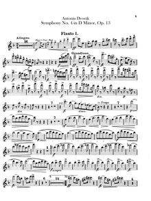 Partition flûte 1, 2, Symphony No.4, Symfonie č.4, D minor, Dvořák, Antonín