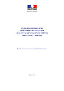 Evaluation des dispositifs de secours et d intervention mise en oeuvre à l occasion des tempêtes des 26 et 28 décembre 1999 : rapport complémentaire