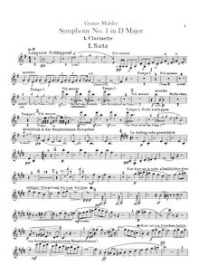 Partition clarinette 1, 2 (B♭, A, C),3/basse clarinette/E♭ clarinette (B♭, A, C), 4/E♭ clarinette, Symphony No.1