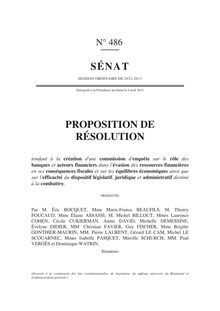 Evasion fiscale : proposition de résolution n°486 du Sénat (17 avril 2013)