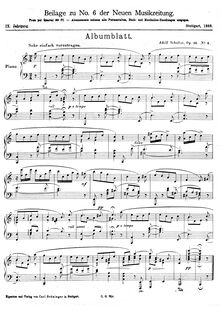 Partition No.2 - Albumblatt, Piano pièces, Op.16, Schultze, Adolf