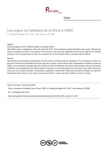 Les enjeux de l adhésion de la Chine à l OMC - article ; n°4 ; vol.66, pg 973-986