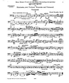 Partition violoncelle, clarinette quintette, G major, Straesser, Ewald
