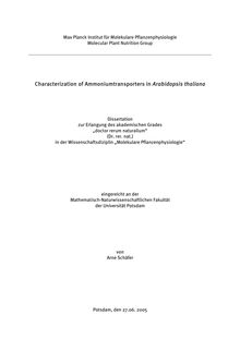 Characterization of ammoniumtransporters in Arabidopsis thaliana [Elektronische Ressource] / von Arne Schäfer