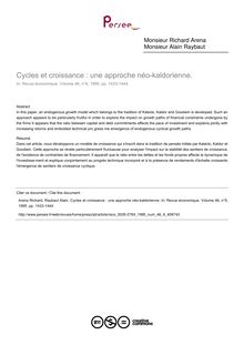 Cycles et croissance : une approche néo-kaldorienne.  - article ; n°6 ; vol.46, pg 1433-1444