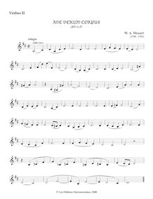 Partition violons II, Ave verum corpus, D major, Mozart, Wolfgang Amadeus