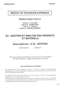Gestion 2001 BTS Productique - textile