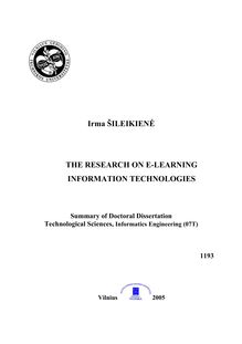 The research on e-learning information technologies ; E. mokymosi informacinių technologijų tyrimas
