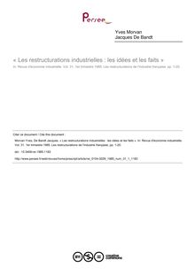 « Les restructurations industrielles : les idées et les faits » - article ; n°1 ; vol.31, pg 1-20