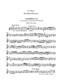 Partition clarinette 1/2 (A, B♭, C) (alternate pour hautbois d amore et hautbois da caccia), Johannespassion