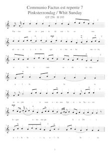 Partition Score at notated pitch, Communio pour Whit Subday, 7, Gregorian Chant