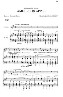 Partition complète (D Major: medium voix et piano), Amoureux appel
