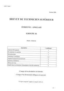 Anglais 2006 BTS Bioanalyses et contrôles