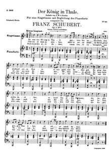 Partition complète, Der König en Thule, D.367 (Op.5 No.5), The King in Thule par Franz Schubert