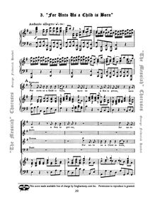Partition , chœur: pour Unto Us a Child Is Born, Messiah, Handel, George Frideric