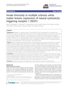 Innate Immunity in multiple sclerosis white matter lesions: expression of natural cytotoxicity triggering receptor 1 (NCR1)