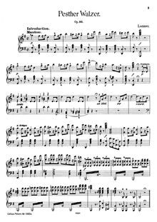 Partition Transcription pour piano solo, Pesther Walzer, Op.93, Lanner, Joseph