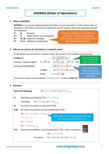Grade 5 Maths Worksheet: BODMAS