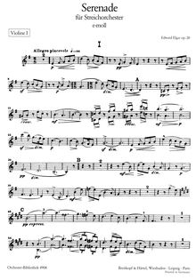 Partition violons I, Serenade pour corde orchestre, Op.20, Elgar, Edward par Edward Elgar