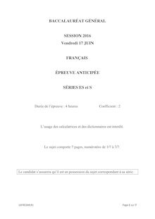 Baccalauréat Français 2016 - Série ES - S