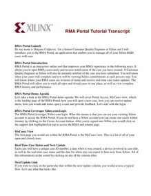 RMA Portal Tutorial Transcript 