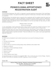 PennDOT Fact Sheet PA Apportioned Registration Audit 