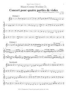 Partition violons II, Concert pour quatre parties de violes, Charpentier, Marc-Antoine