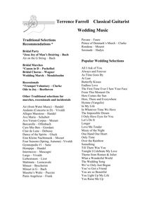 Terrence Farrell Wedding Song List