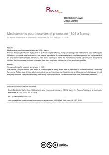 Médicaments pour hospices et prisons en 1805 à Nancy - article ; n°327 ; vol.88, pg 371-376