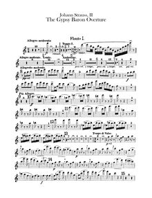 Partition flûte 1, Piccolo, Der Zigeunerbaron, The Gypsy Baron, Strauss Jr., Johann