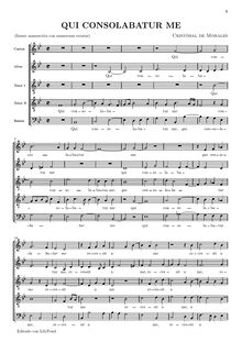 Partition choral Score, Qui consolabatur me, Morales, Cristóbal de