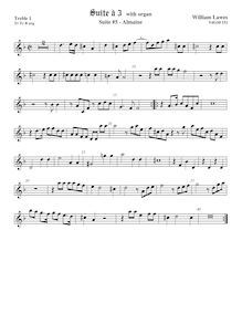 Partition viole de gambe aigue 1,  No.5 pour 3 violes de gambe et orgue par William Lawes