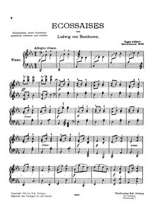 Partition complète, 6 Ecossaises pour Piano, Six Eccosaises, E♭ major par Ludwig van Beethoven