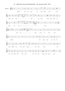 Partition Soprano 2 , partie, Wach auf, du werte Christenheit, F♯ minor par Johannes Eccard