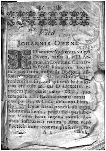 Epigrammatum Ioannis Oweni[i], Cambro-Britanni Oxoniensis ...Monosticha quaedam ethica et politica veterum sapientum