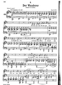 Partition complète, transposition pour low voix, Der Wanderer, D.493 (Op.4/1)