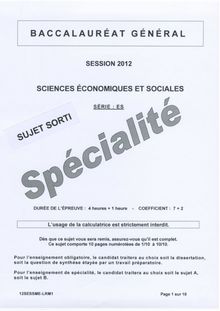 Sujet du bac serie ES 2012: Sciences économiques et sociales épreuve de spécialité-métropole