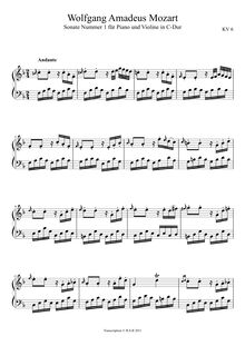 Partition , Andante, violon Sonata, Violin Sonata No.1, C major par Wolfgang Amadeus Mozart