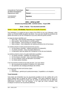 GPAO et ERP 2006 Ingénierie et Management de Process Université de Technologie de Belfort Montbéliard