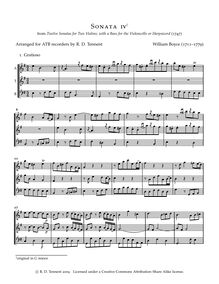 Partition Sonata No.4, 12 sonates pour 2 violons avec a basse pour pour violoncelle ou Harpsicord