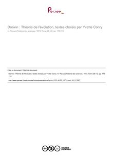 Darwin : Théorie de l évolution, textes choisis par Yvette Conry  ; n°2 ; vol.26, pg 172-174